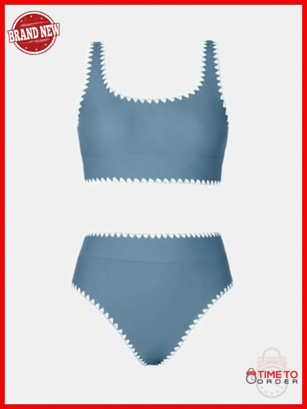 Two Piece Bikini Set Scoop Neck Midkini Wide Straps Stitching Removable Cups